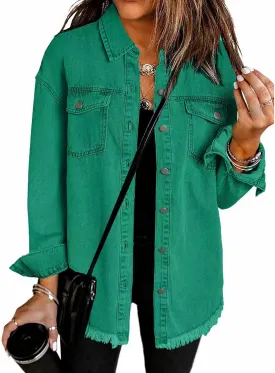 Women's Oversized Denim Jacket Lightweight Button Down Long Jean Jacket Casual Boyfriend Distresse Jacket Coats