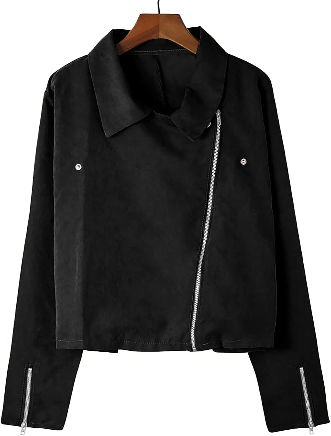 Women's Suede Cropped Jacket Faux Leather Jacket Women Vintage Coats Zip Up Motorcycle Jacket Open Front Cardigan Coat
