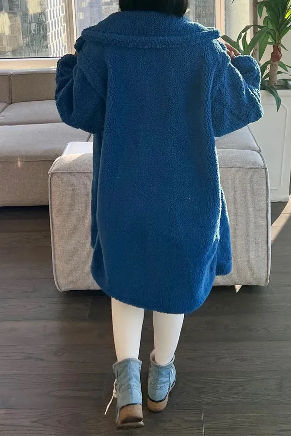 xiangtuibao Solid Color Turndown Collar Fluffy Pocket Coat