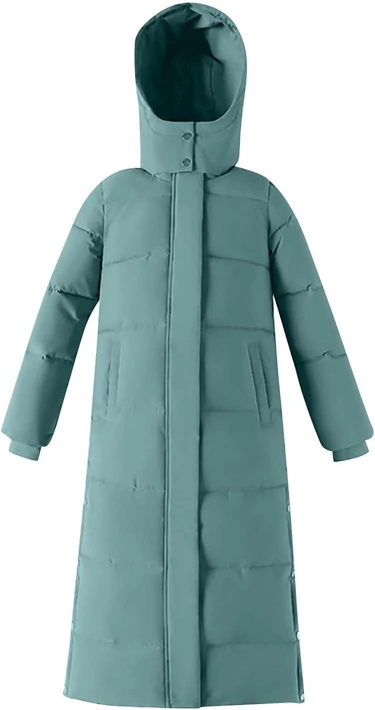 XUNRYAN Winter Jackets for Women Long Parka Puffer Coat Hooded Thicken Quilted Ankle Length Maxi Long Coats Anorak Outwear