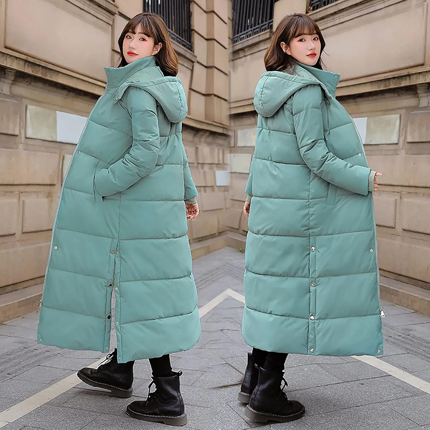 XUNRYAN Winter Jackets for Women Long Parka Puffer Coat Hooded Thicken Quilted Ankle Length Maxi Long Coats Anorak Outwear
