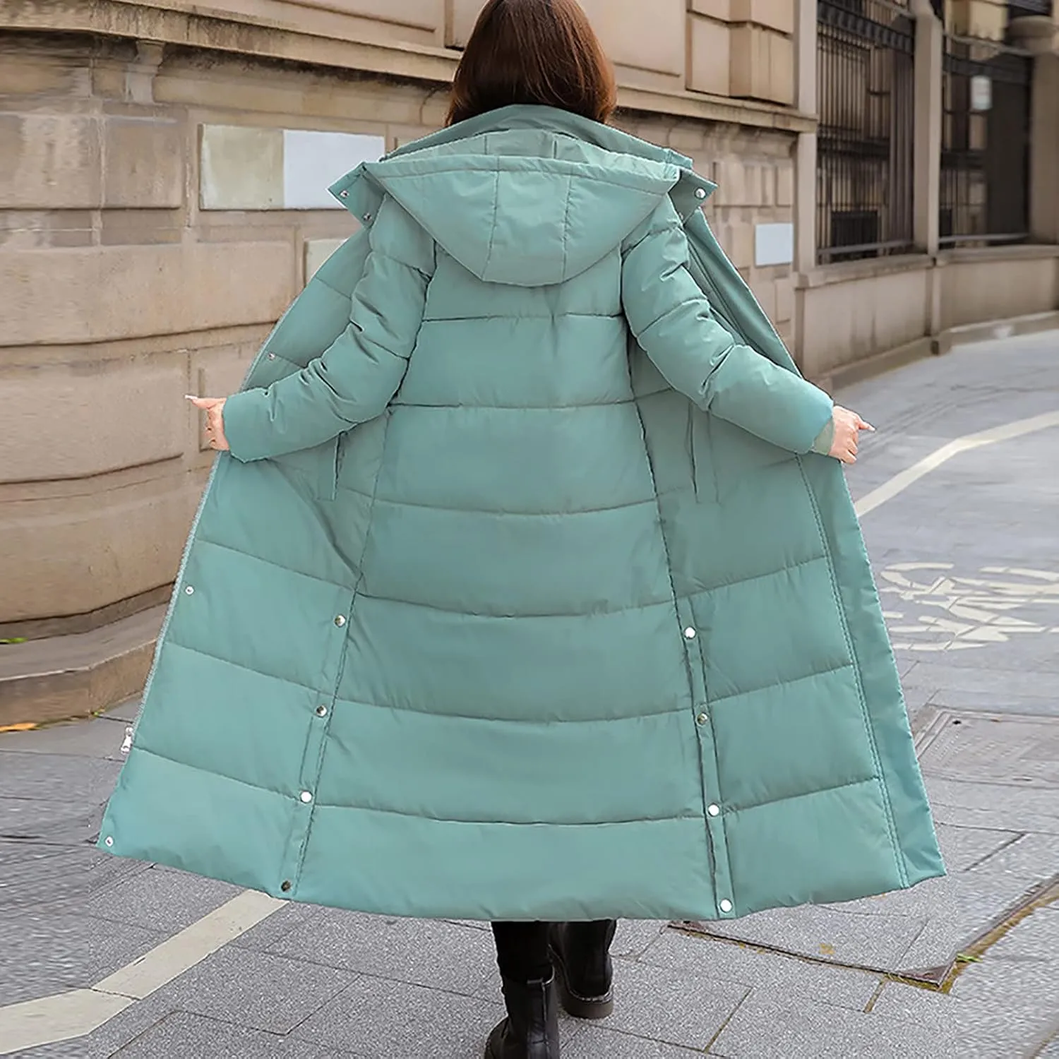 XUNRYAN Winter Jackets for Women Long Parka Puffer Coat Hooded Thicken Quilted Ankle Length Maxi Long Coats Anorak Outwear