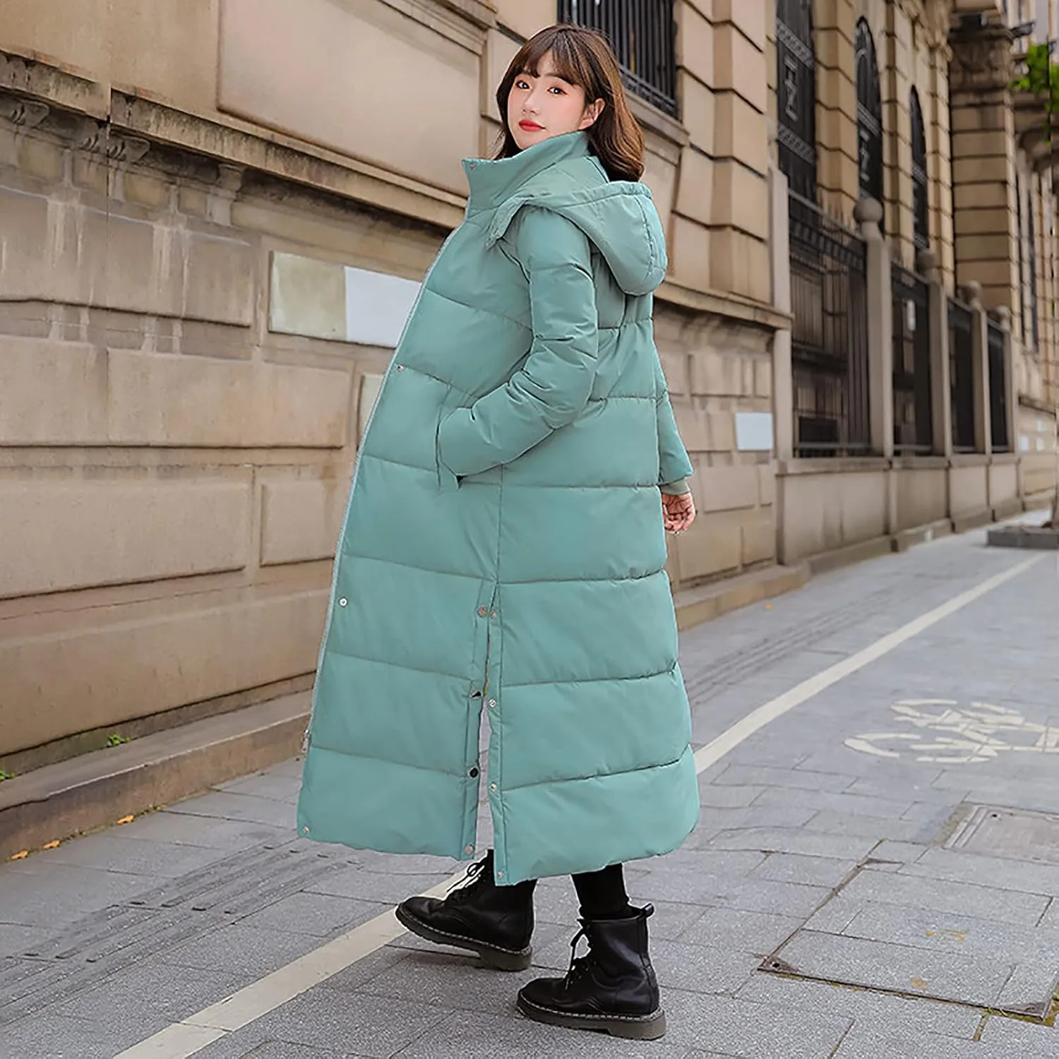 XUNRYAN Winter Jackets for Women Long Parka Puffer Coat Hooded Thicken Quilted Ankle Length Maxi Long Coats Anorak Outwear