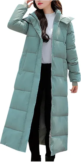 XUNRYAN Winter Jackets for Women Long Parka Puffer Coat Hooded Thicken Quilted Ankle Length Maxi Long Coats Anorak Outwear