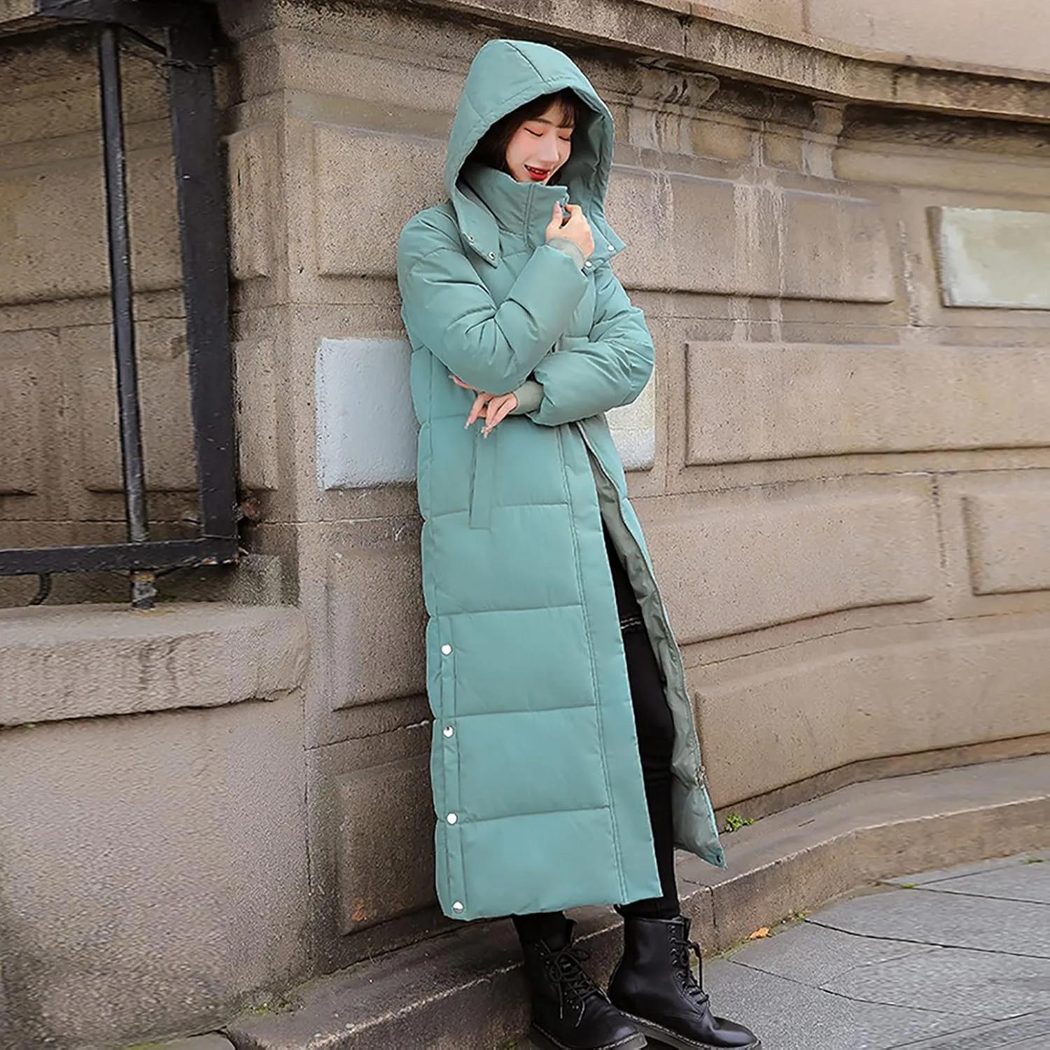 XUNRYAN Winter Jackets for Women Long Parka Puffer Coat Hooded Thicken Quilted Ankle Length Maxi Long Coats Anorak Outwear