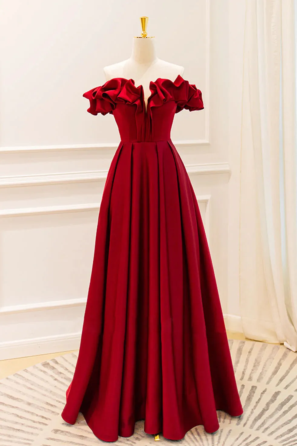 Yellow Off the Shoulder Satin Long Prom Dress, A Line Formal Evening Gown UQP0281